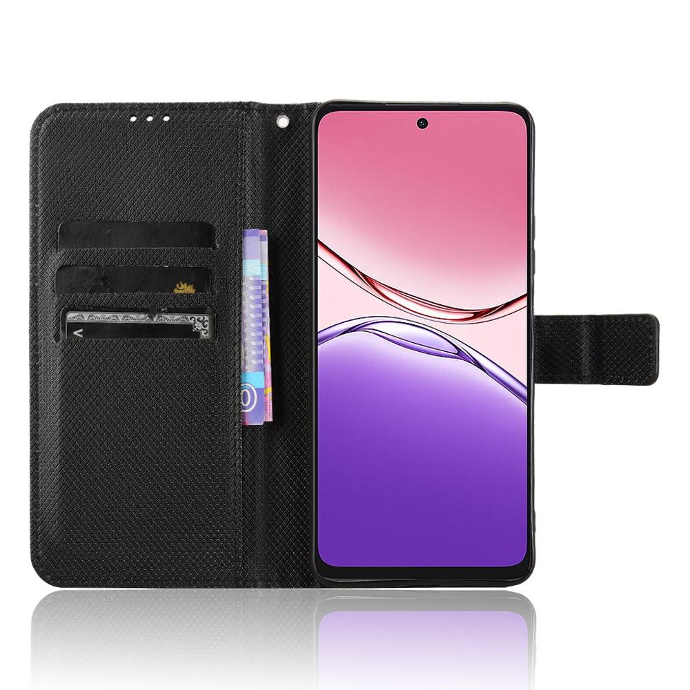 For Oppo A5 Pro 5G Case PU Leather Diamond Texture Wallet Phone Cover