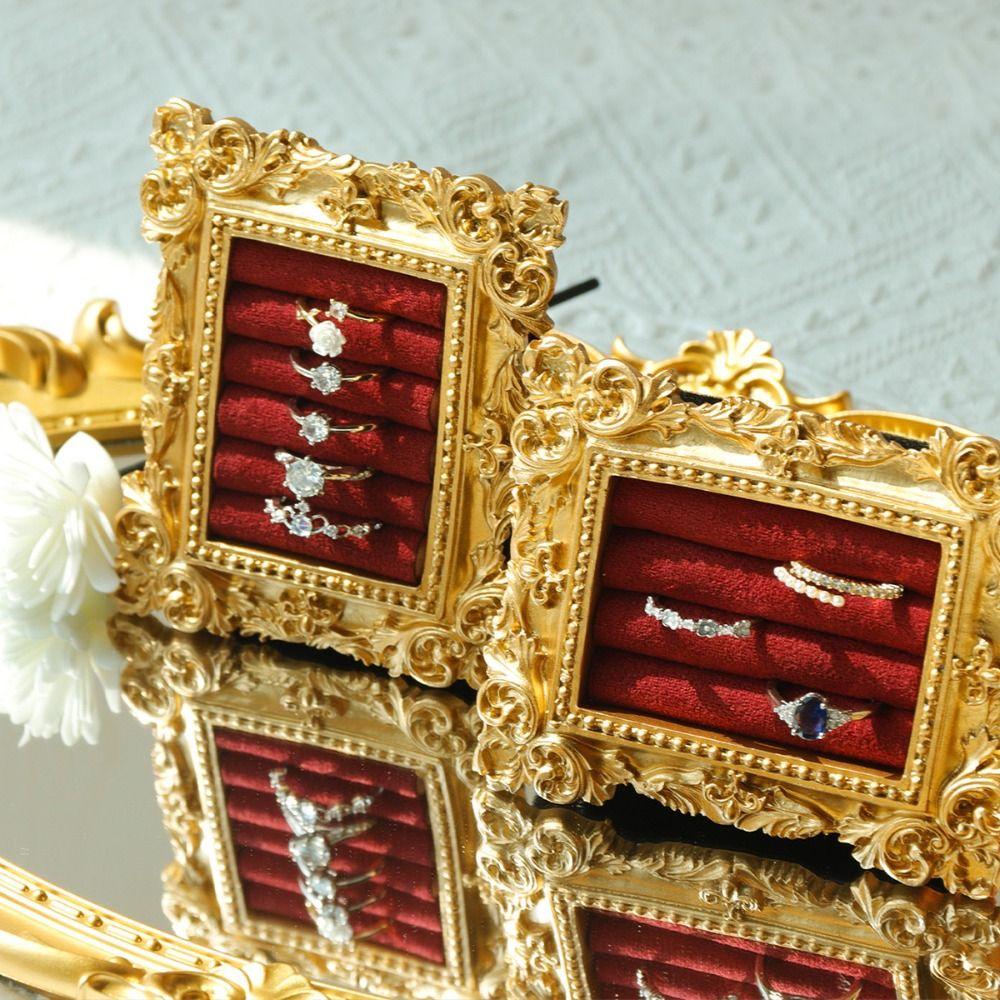 Vintage Gold Ring Display Stand Velvet Organizer Jewelry Display Rack  Photography Props