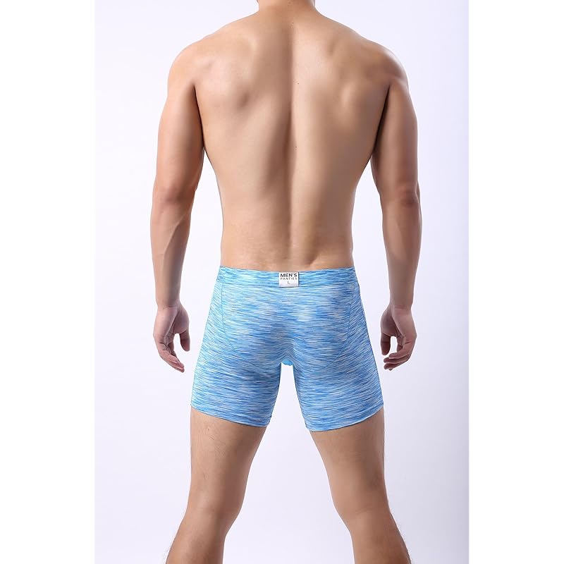 [Whaninti] long boxer shorts men's open front boxer briefs Sweat absorbent and quick drying Relaxed design all seasons blue S