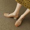 2025 New Medium Heel Ballet Shoes Thick Heel Square Head Polished Single Shoes British Style Comfortable Cowhide Material
