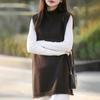 Korean Style Half-High Neck Fleece Knit Vest for Women – Autumn Winter, Loose Mid-Length Sleeveless Sweater
