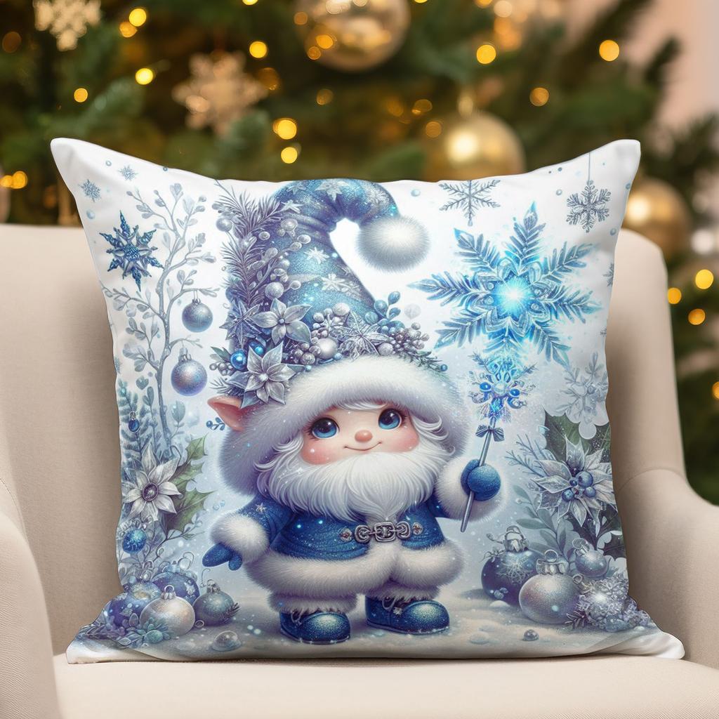 New Christmas Pillow Cover Winter Blue Christmas Elf Print Home Sofa Cushion Pillow Cover