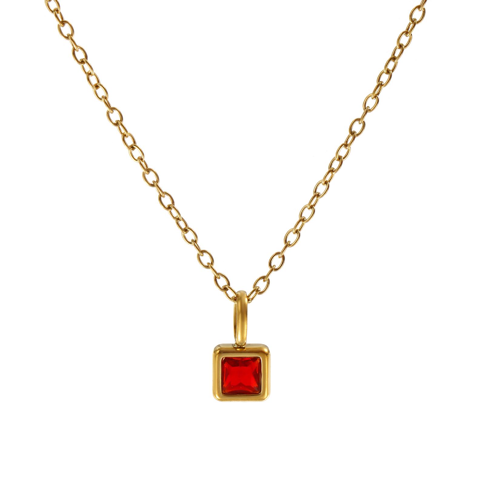 

Square Birthstone Pendant Charm Necklace 304 Stainless Steel & Cubic Zirconia 18K Gold Plated Link Cable Chain For Women Gift