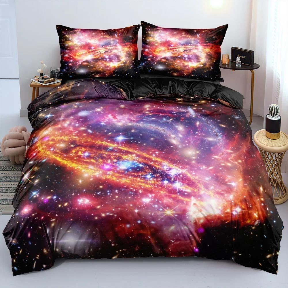 Luxury Galaxy Dark Blue Bedding Set Shining Stars Starry Sky Duvet Cover Set With Pillowcase 2/3pcs Comforter Cover Bedroom Dec
