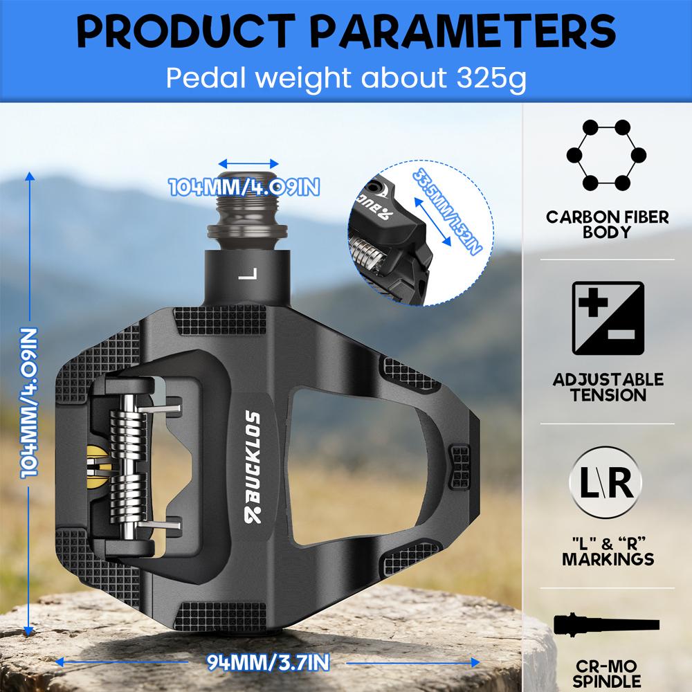 BUCKLOS Dual Function Bike Pedal Flat Clipless Cycling Pedals Platform with Cleats Bicycle Pedals for SPD SL Carbon Bike Parts