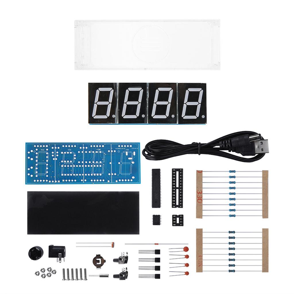 4-digit Digital LED Clock Kit Auto Display Time/Temperature Electronic Kit Clock - Red