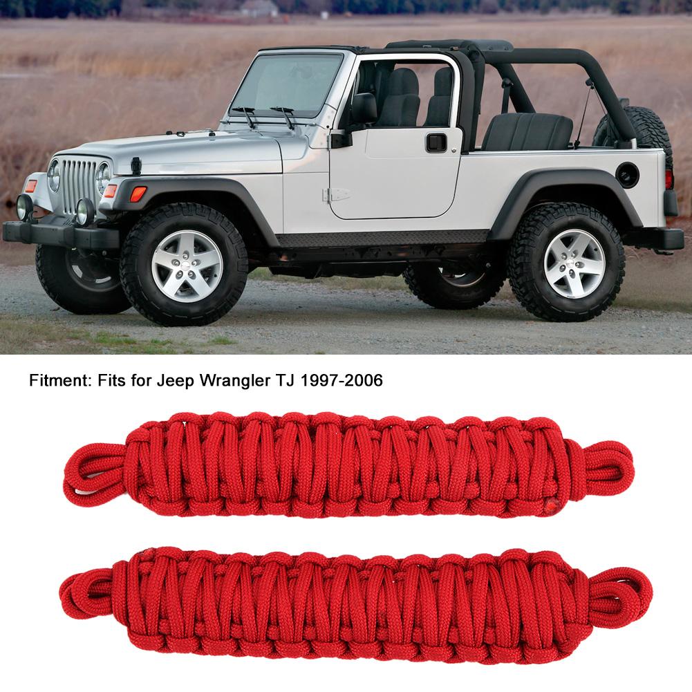 2 pièces Corde de restriction de porte de voiture Protection Sangle de limitation Convient pour Jeep Wrangler TJ 1997-2006 Rouge