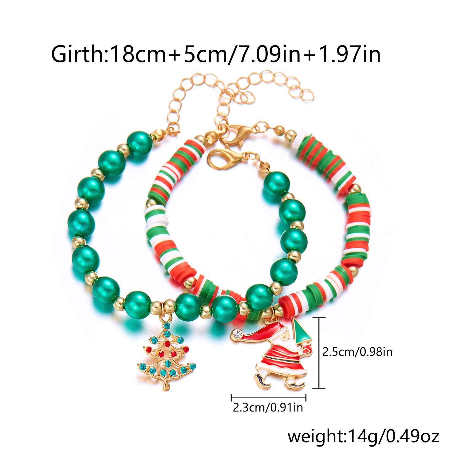 

2Pcs Christmas Tree Colorful Snowflake Snowman Bell Charms Beads Bracelet for Women Crystal Bracelets Party Jewelry Gifts