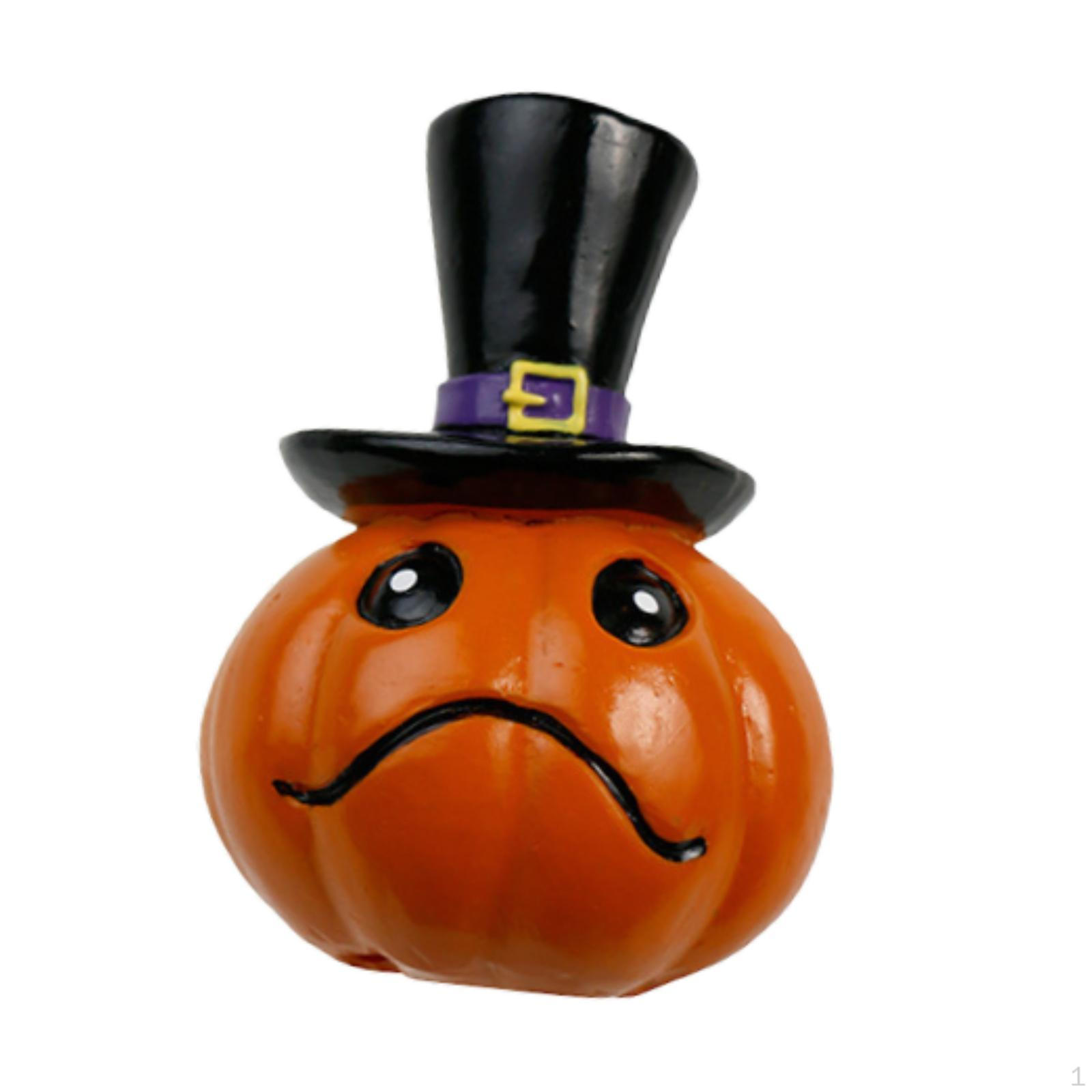 

Статуэтка тыквы на Хэллоуин в шляпе ведьмы, коллекционная фигурка, новинка, украшение для полки в спальне для кафе 7x6.6x9.6cm Sad
