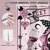 Funny Skull Skeleton Shower Curtain Halloween Pink Girl Gothic Spooky Black Flower Rose Floral Red Wine Unique Scary Women
