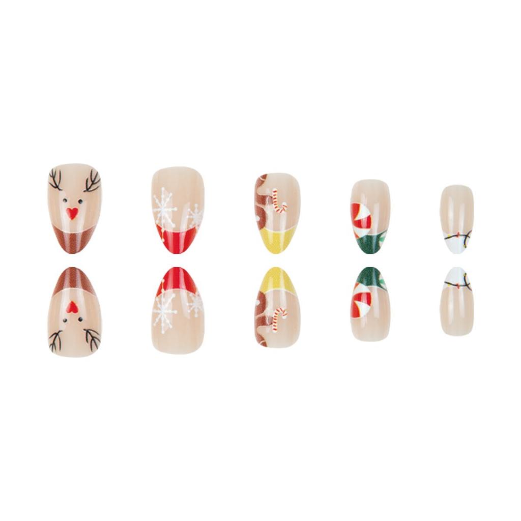 European & American Almond Shape Christmas Wearable Nails - 30 Detachable False Nails