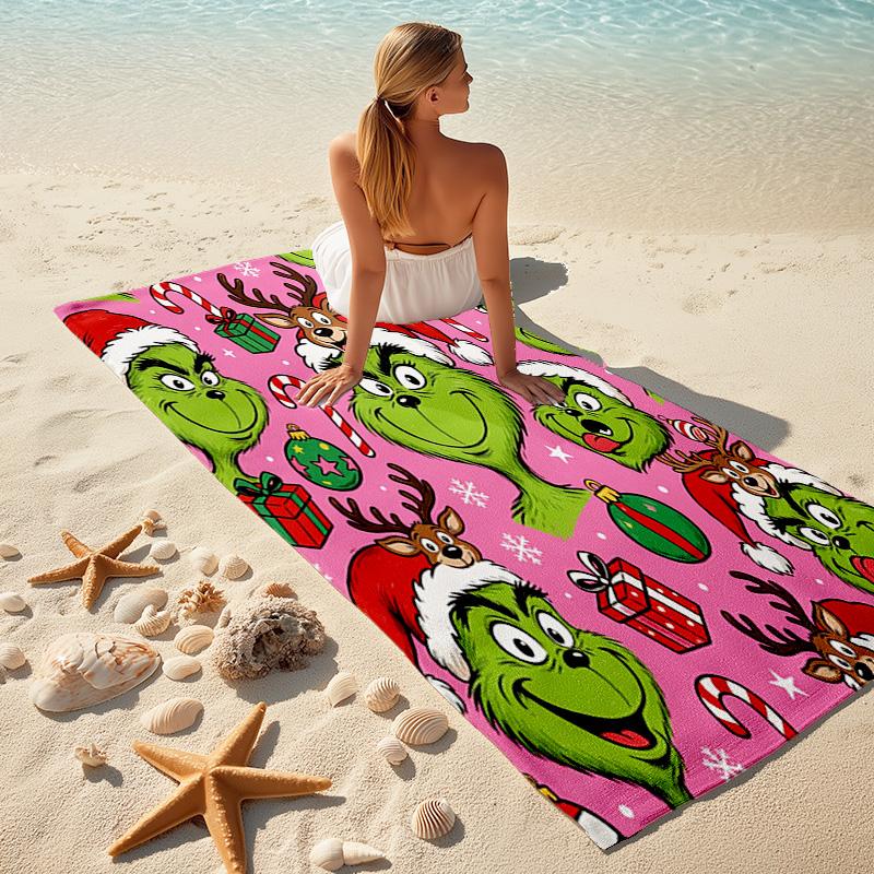 Christmas Gift Oscar Comedy Movie How the Grinch Stole Christmas Soft Beach Towel Outdoor Camping Vacation Swinging Beach Scarf Decorative Blanket B6