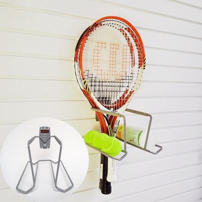 Wall Mounted Tennis Display Rack Carbon Steel Space Saver Ball Rack Holder Holds 6 Balls And 4 Rackets Wall Mounted Garage