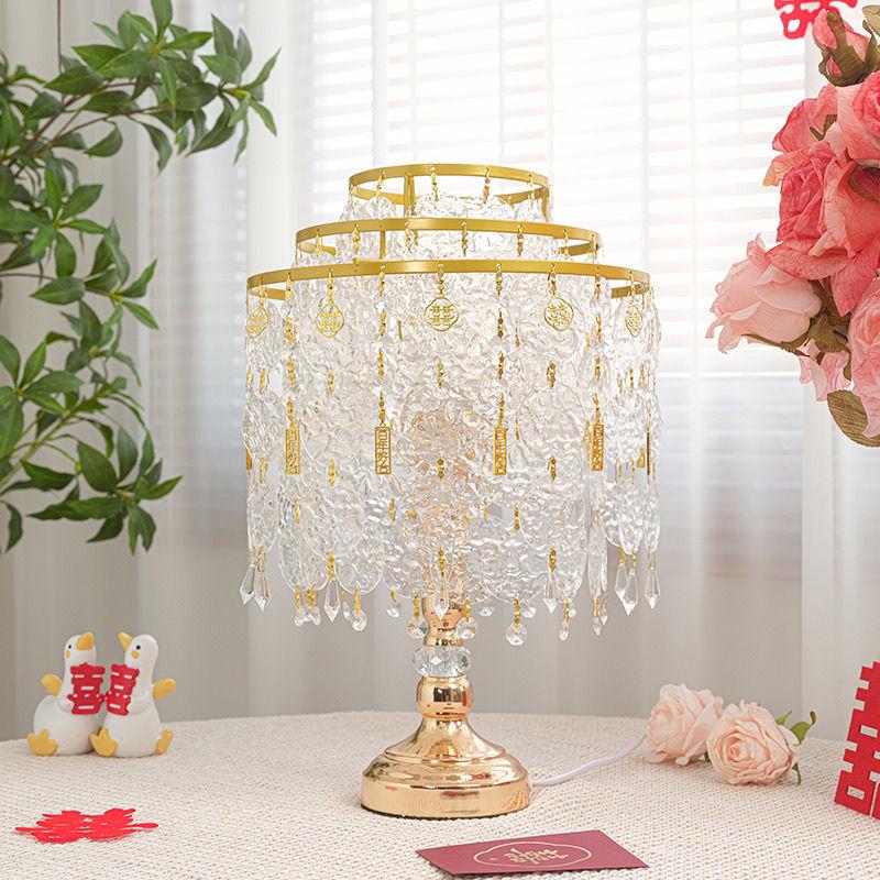 Table Lamp Crystal Glass Bedside Lamp Home Table Lamp Lampshade with Round Stand Elegant Modern for Bedroom Living Room Decor