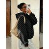 Women S Loose Fit Polka Dot Print Hooded Sweatshirt