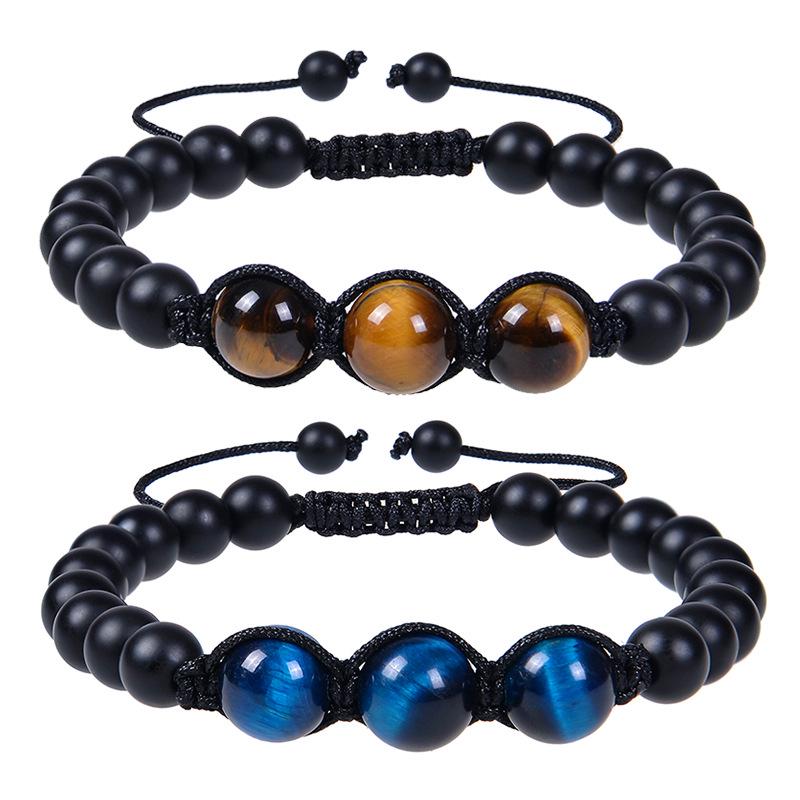 

Handmade Black Matte Stone Bracelet with 12MM Tiger Eye for Couples