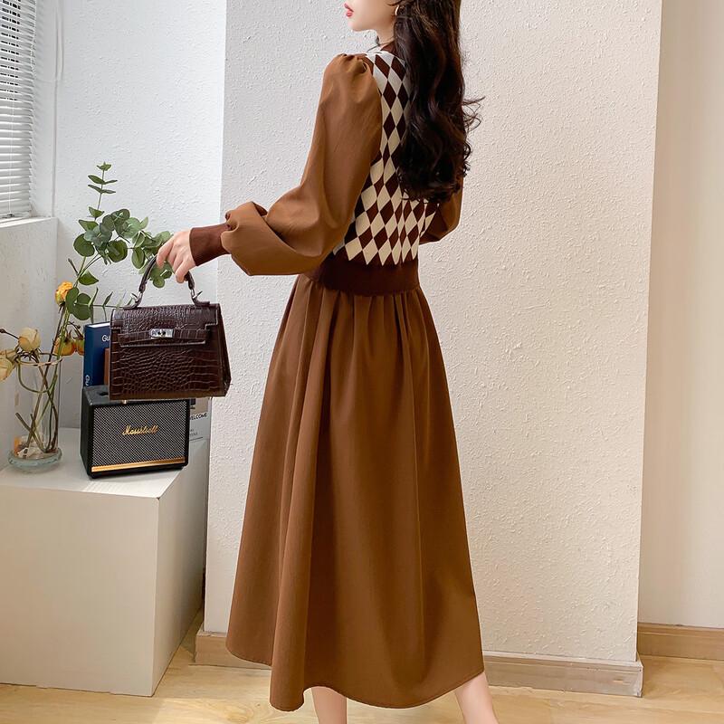 Chic French Style Beaded Faux Two-Piece A-Line Dress
