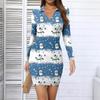 Women's V-neck Casual Print Long-sleeved Fitted Dress