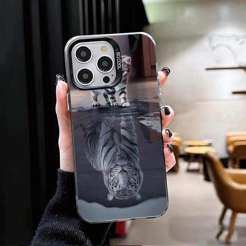 Cat Reflects Tiger Cool Soft Phone Case for iPhone 15 16 17 Pro Max 17Air 16E 14 Plus 13 12 Mini Shockproof Cover Back Shell