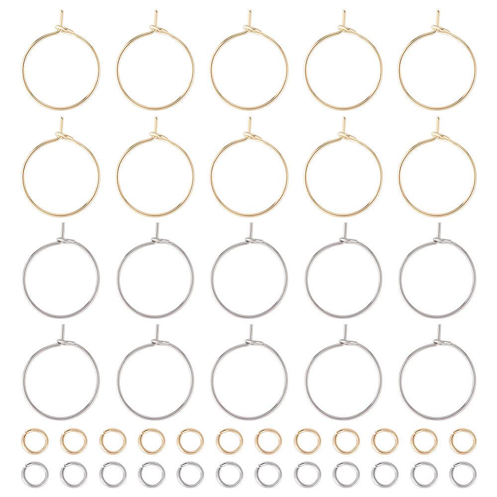 120Pcs 2 Color 316 Surgical Stainless Steel Hoop Earring Findings Wine Glass Charms Rings with 240Pcs 304 Stainless Steel Jump Rings