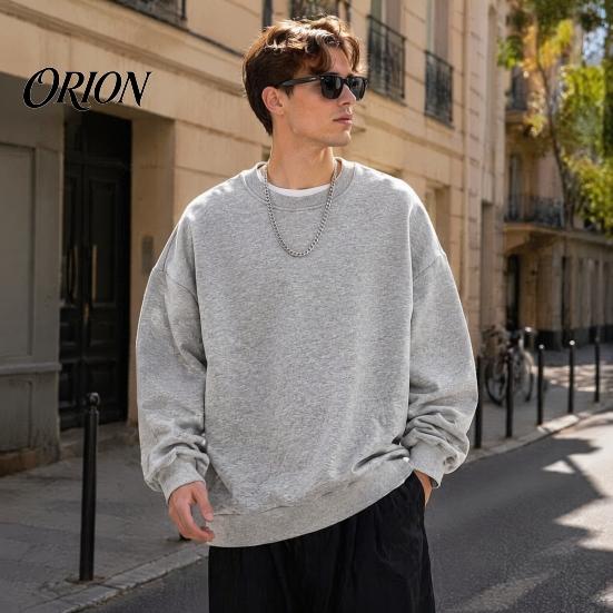 Loose Fit Athletic Wear Men Long Sleeve Sweatshirt, Pullover Shirt, Solid Soft Polyester Shirts Color Crew Neck Sweatshirt for Street Office