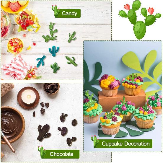 3 Pieces Cactus Silicone Fondant Moulds Cacti Hawaiian Cake Moulds Set for Making Sugar Chocolate Candy Gum Paste Cupcake Cake Decoration Supplies