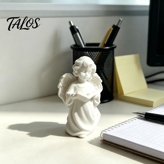 Desktop Ornament, Angel Design Sculpture with Curly Hair Texture And Layered Wings, 3D Printed Decorative Figurine for Study Room Bedroom Decor