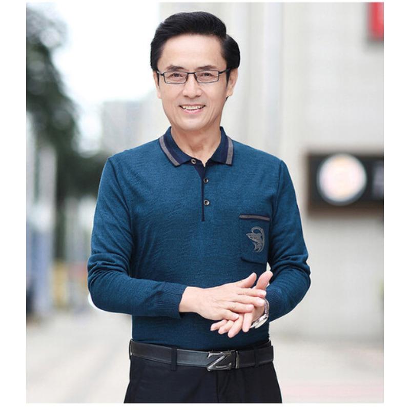 

Футболка с длинными рукавами для мужчин среднего возраста и пожилых людей, свободная одежда больших размеров для пап на весну, тонкий топ для мужчин среднего возраста на весну и осень, одежда для дедушки XL