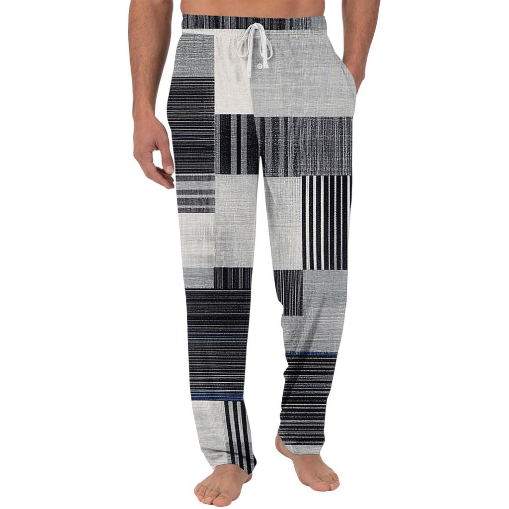 Herren Freizeit Pyjamahose mit Taschen | Einfarbig Gestreift Kariert Bedruckt Lockerer Schnitt Elastischer Bund für Zuhause