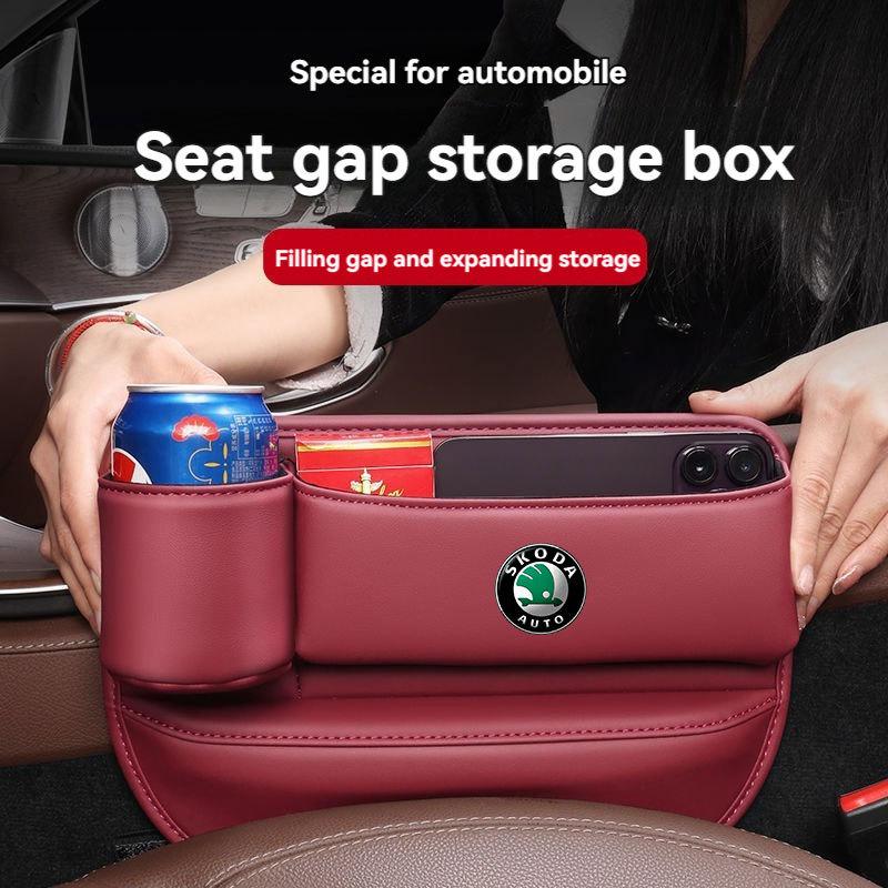 Multifunction Leather Car Seat Organizer Box Gap Filler With Cup Holder For Skoda Superb Kodiaq Octavia 2 3 Rapid Fabia Karoq A7