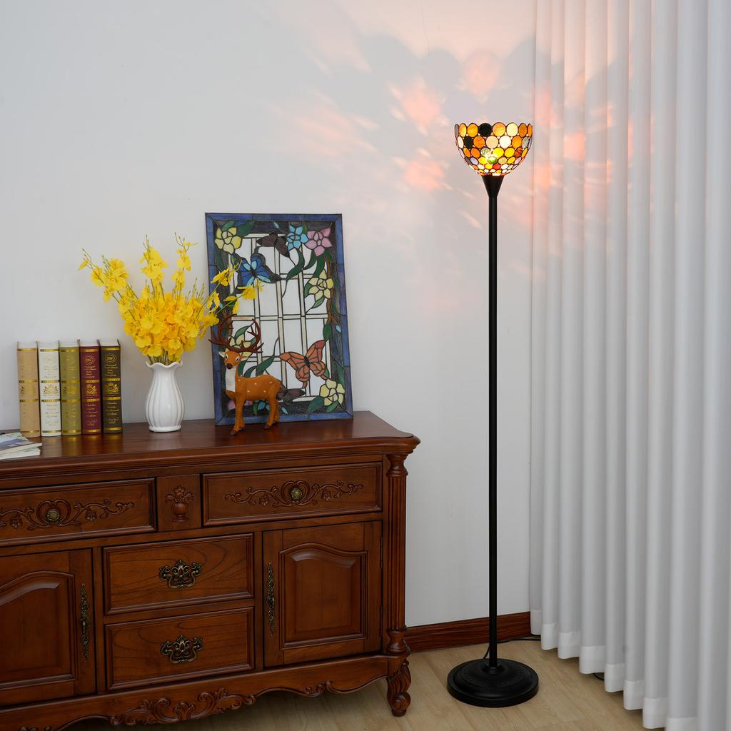 Stained Glass Torchiere Floor Lamp Industrial Style Standing Corner Light Antique Handcrafted Pole Floor Reading Uplight Lamp