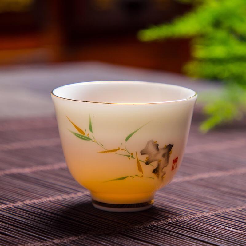 Lailuo Hand-Painted Gold Suet Jade Ceramic Teacup - Magnolia Bamboo
