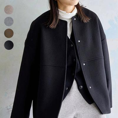 Autumn and Winter Woolen Jacket for Women's Design Sense Round Neck Retro Casual Loose Simple Versatile Top New Style