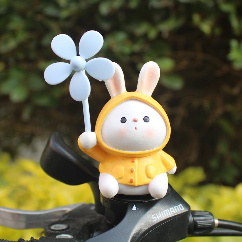 Adorable Rabbit Windmill Bamboo Dragonfly Dashboard Ornament for Scooters, Cars, Bikes, and Motorcycles.