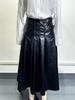 Damen A-Linien PU-Leder Midi-Rock, Geraffter Glockensaum, Hohe Taille, Modekollektion 2025