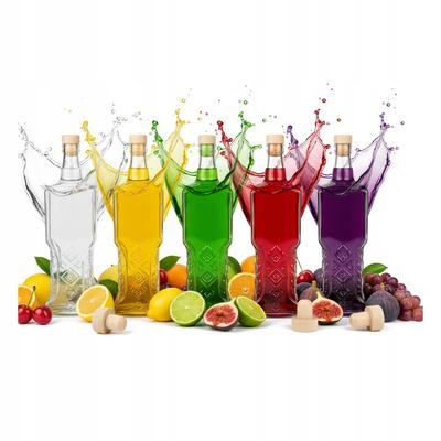 5x Glazen Flessen 500ml Oekraïens + Kurk voor Wijn, Sappen, Likeuren 0,5L