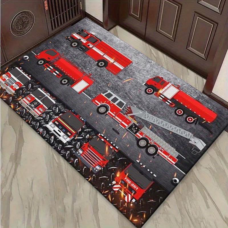 Fire Truck Themed Polyester Carpet Chair Mat,Crystal Velvet Soft Living Room Rug,Washable Outdoor Patio Kitchen Bedroom Floor Mat