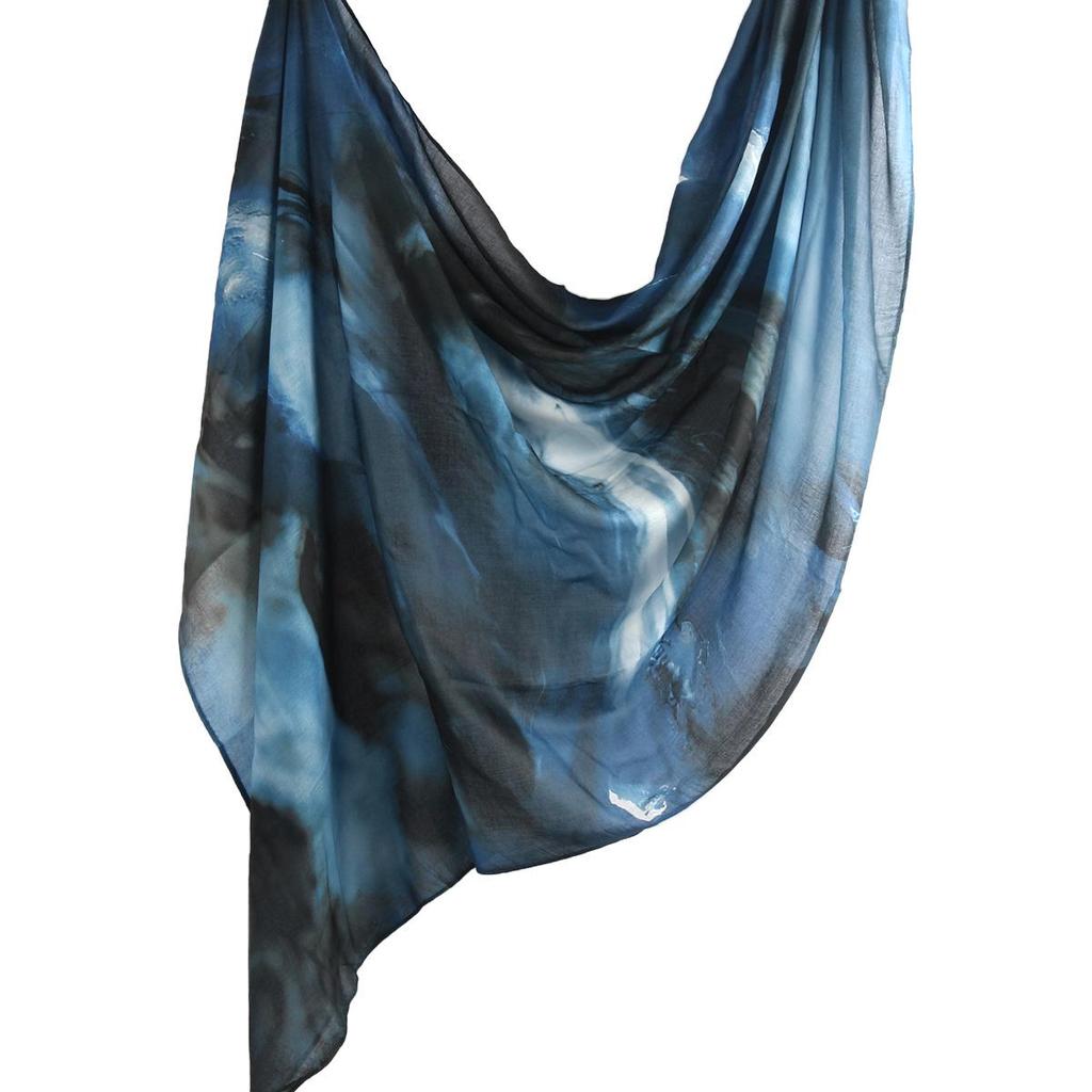 "Hot Sale Watercolor Tie-Dye Cotton Arabic Satin and Polyester Long Turkish Headscarf"