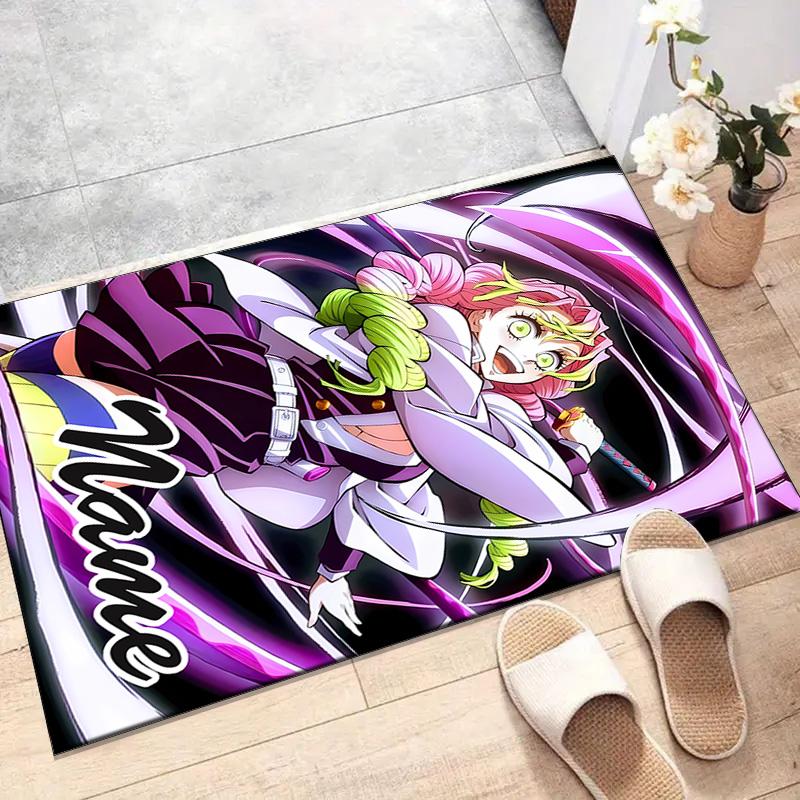 Custom Demon Slayer Mat Personalized Name, Polyester Washable Indoor Entryway Rug, Gift for Christmas, Easter, Thanksgiving Day