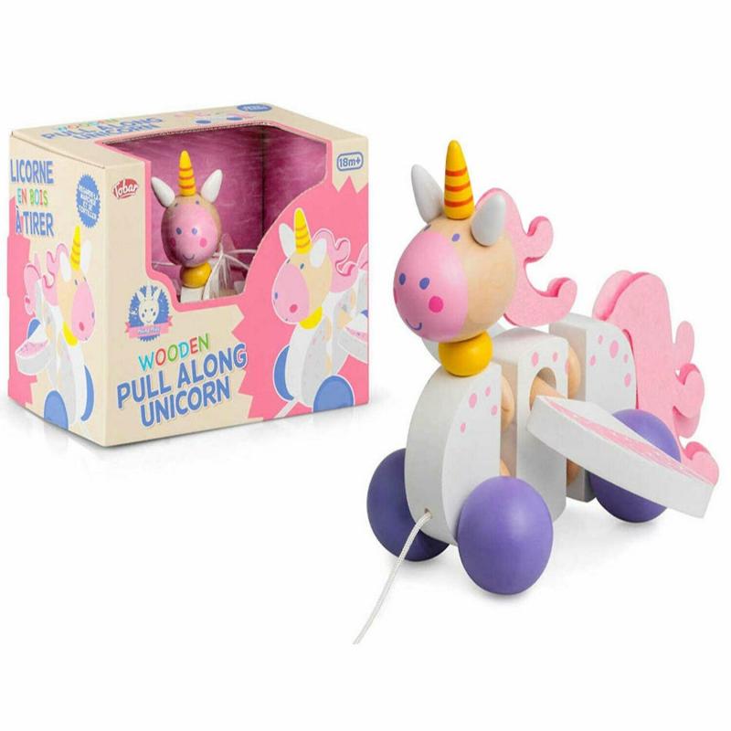 Tobar 28343 Wooden Pull Along Unicorn For Kids, 18cm