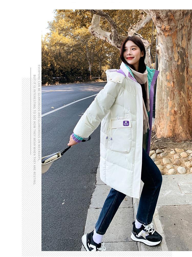 Autumn And Winter Womens Jacket Midlength Hooded Jacket Loose Casual Student Thickened Windproof Warm Jacket