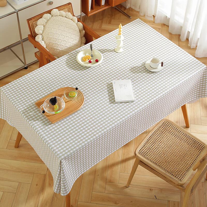 Tablecloth, Waterproof, Oil-Proof, Scald-Resistant, Washable, Heat-Resistant, PVC Table Mat, Light Coffee Square Patter