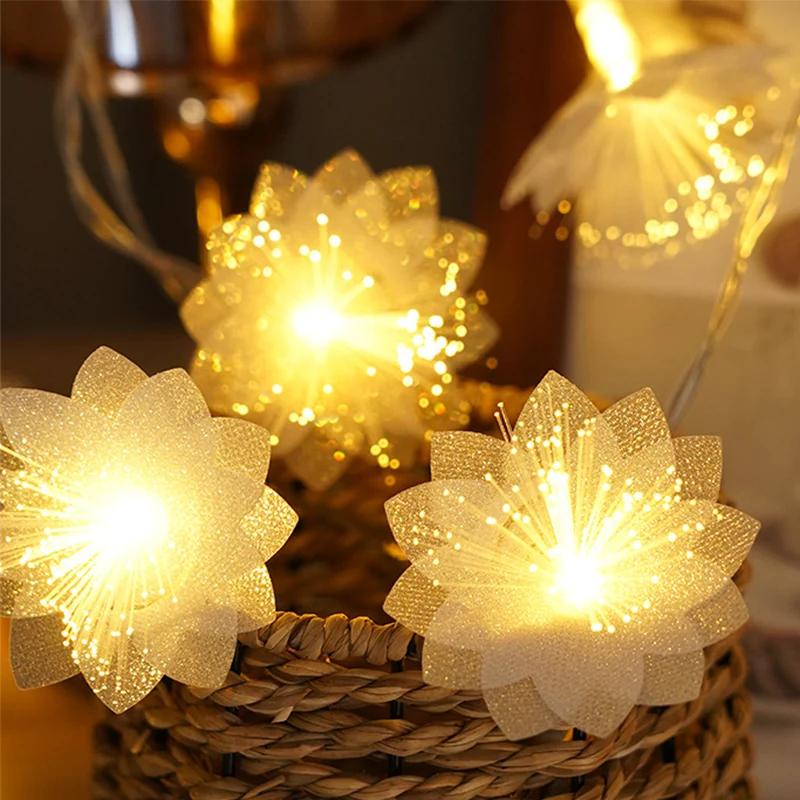 1.5/3/6M Artificial Optical fiber flower String Lights Battery Powered Fairy Lights Wedding Christmas New Year Party Garland Decor Supplies
