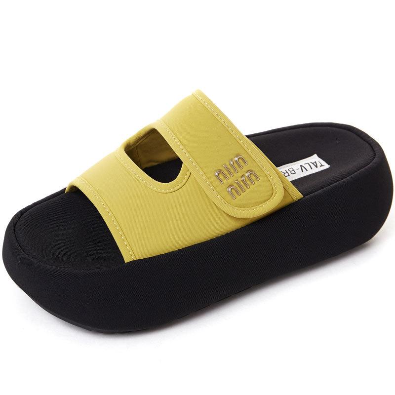 Thick bottom heightening Velcro one-word slippers women's summer new versatile light fashion casual sandals