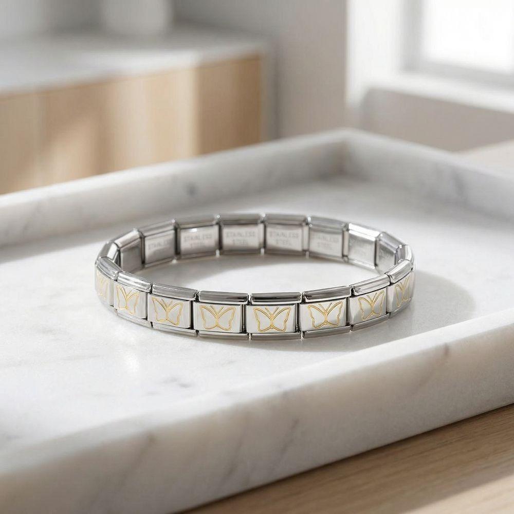 9mm Modulares Edelstahlarmband Quadratisch Elastische Handkette Geburtstag