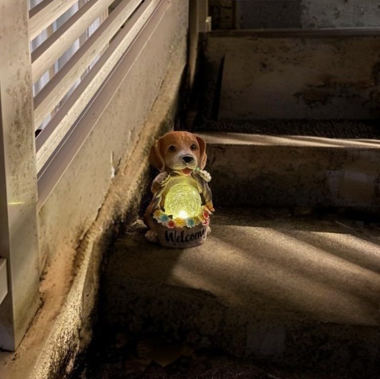 Bubulu Figurine Cățeluș Solar Exterior Grădinărit Intrare LED Iluminat Curte Iluminare Automată Lumină, Iluminare Alimentată Solar, Accesorii, Grădinărit,