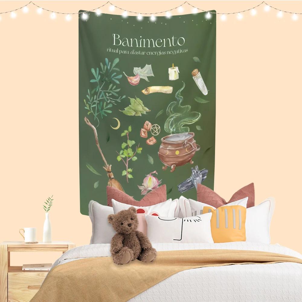 

Vintage Witchcraft Tapestry Hippie Botanical Illustration Printed Large Fabric Wall Hanging Covering Carpets Dorm Decor 74x94cm(29x37in)
