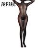 Glossy Sheer Bodystocking Bodysuit for kvinner Helt hode Hender som dekker skrittløst gjennomsiktig Fristende bamser Undertøy Natttøy