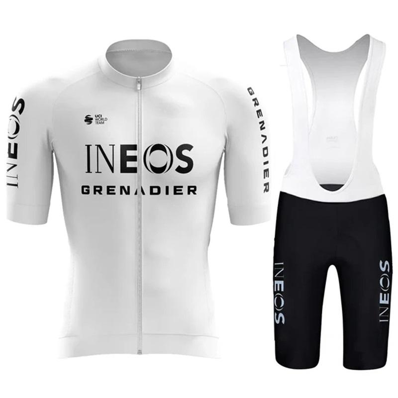 2026 Estate Pro Team INEOS GRENADIERS Bianco Abbigliamento da Ciclismo Set Maglia da Ciclismo Uomo Maglia da Bici da Strada Completo Pantaloncini da Ciclismo con Bretelle