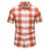 Men's Trendy 3D Print Plaid Slim Fit Short Sleeve Casual Shirt
